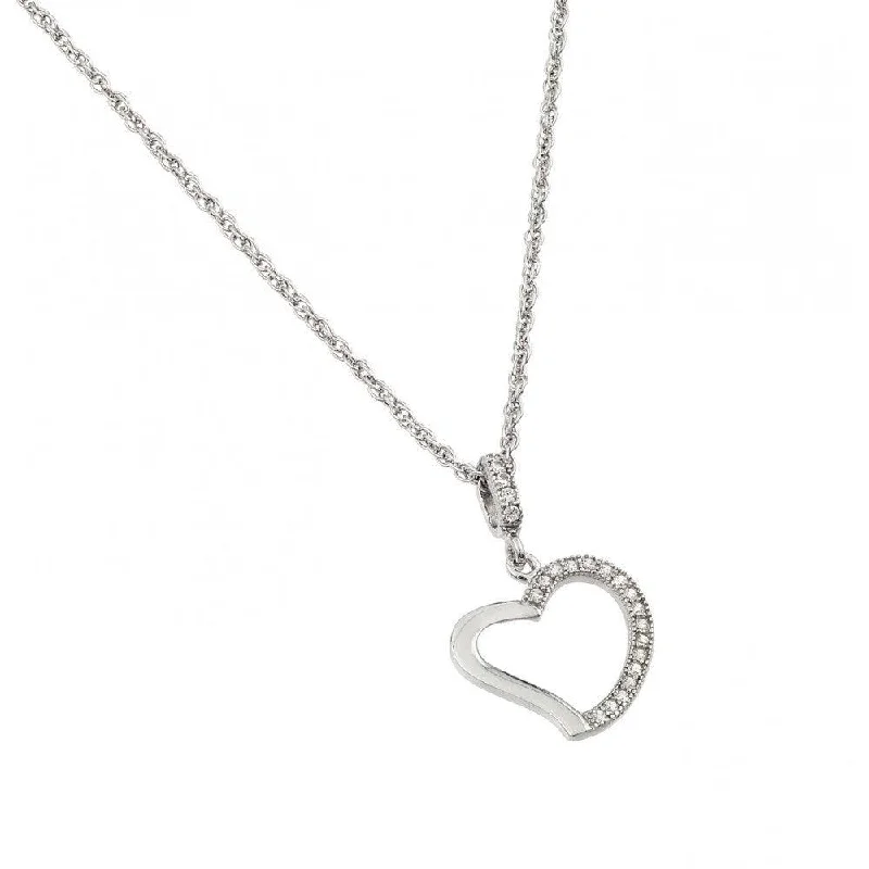 Silver 925 Rhodium Plated Clear CZ Heart Pendant Necklace - STP01365