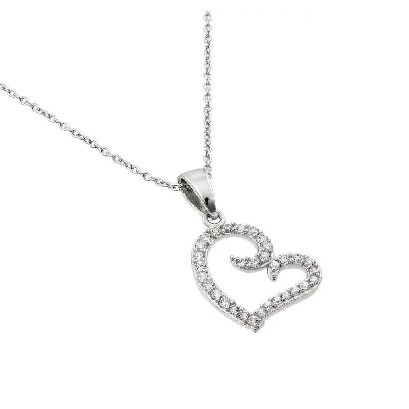 Silver 925 Rhodium Plated Clear CZ Heart Pendant Necklace - STP01415