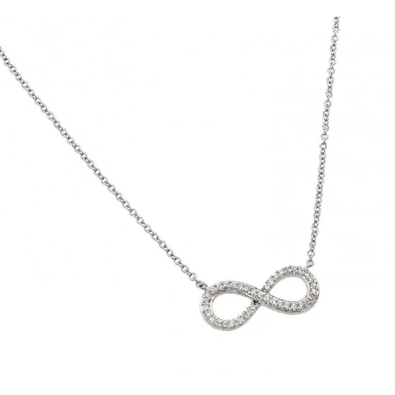 Silver 925 Rhodium Plated Clear CZ Infinity Pendant Necklace - STP01381RH