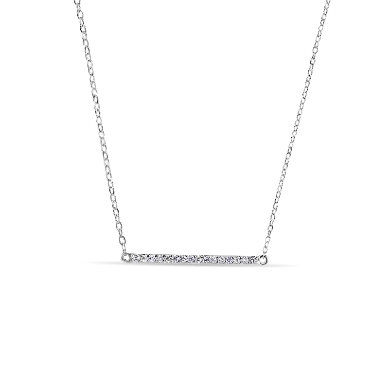 Silver 925 Rhodium Plated Clear CZ Line Pendant Necklace - STP01394