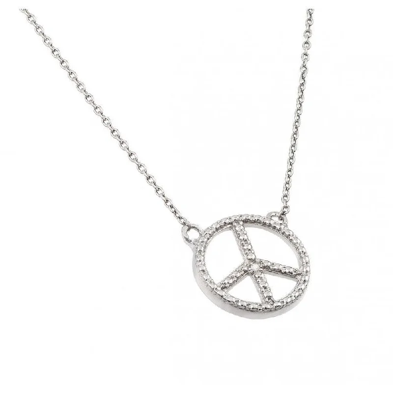 Silver 925 Rhodium Plated Clear CZ Peace Pendant Necklace - STP01377