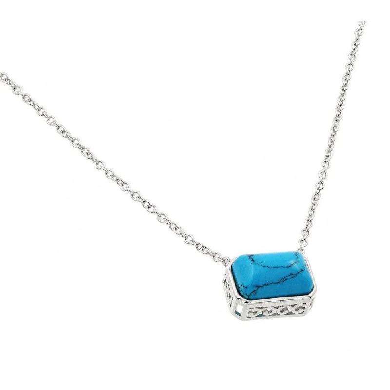 Silver 925 Rhodium Plated Clear CZ Rectangle Stone Pendant Necklace - BGP00926