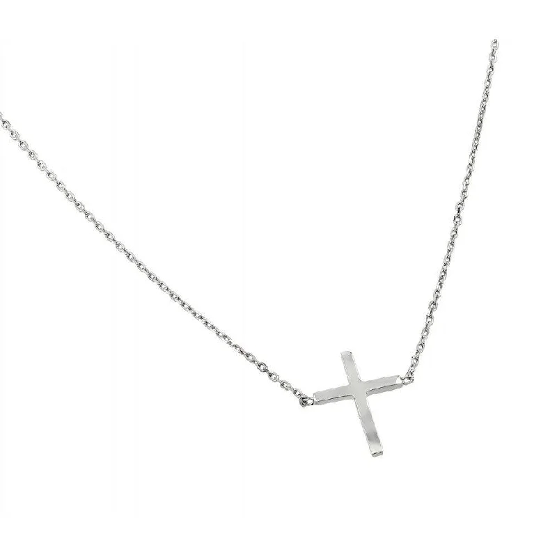 Silver 925 Rhodium Plated Clear CZ Square Cross Pendant Necklace - BGP00883RHD