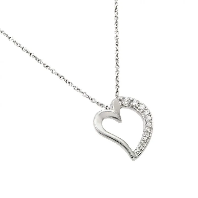 Silver 925 Rhodium Plated Clear CZ Squished Heart Pendant Necklace - STP01431