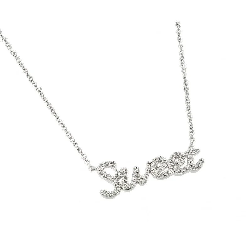 Silver 925 Rhodium Plated Clear CZ Sweet Pendant Necklace - BGP00967