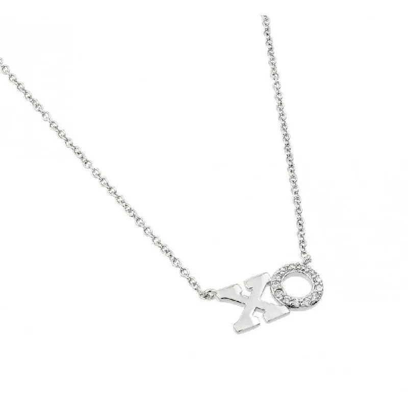 Silver 925 Rhodium Plated Clear CZ XO Pendant Necklace - BGP00980