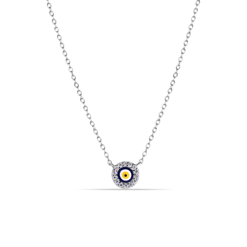 Silver 925 Rhodium Plated Clear CZ Yellow Eye Pendant Necklace - STP01395