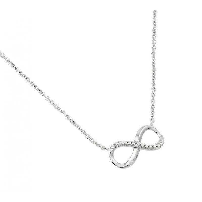 Silver 925 Rhodium Plated Clear Diamond Textured Infinity Pendant Necklace - STP01470