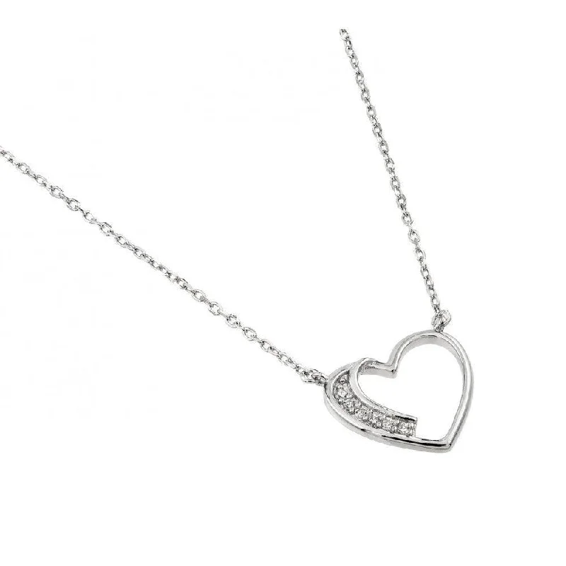 Silver 925 Rhodium Plated CZ Heart Necklace - BGP01003