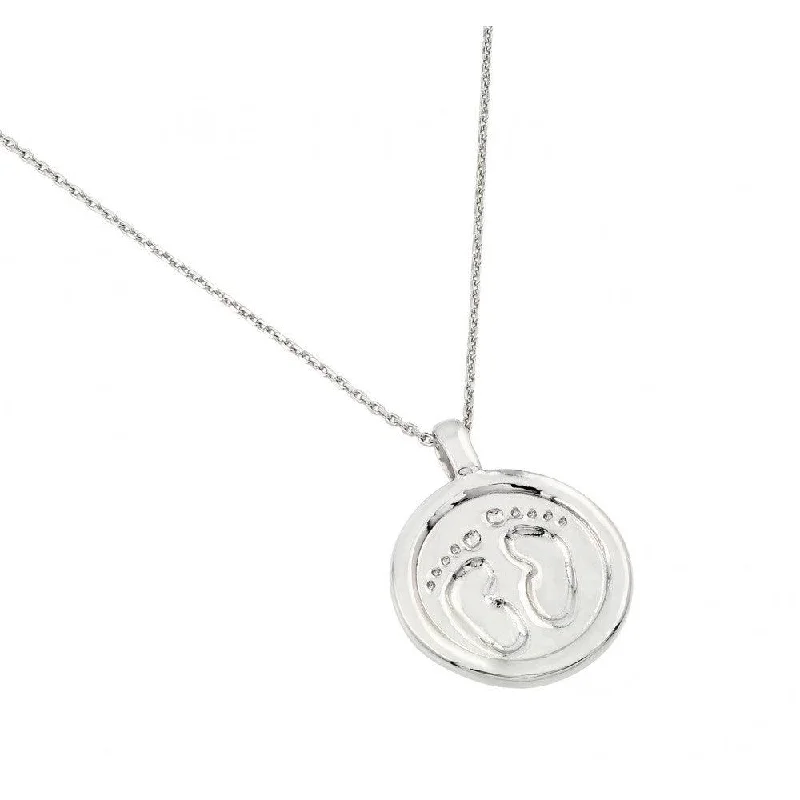 Silver 925 Rhodium Plated Footprints Pendant Necklace - BGP00952