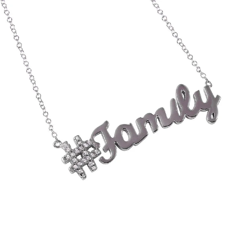 Silver 925 Rhodium Plated Hashtag Family Necklace - STP01452