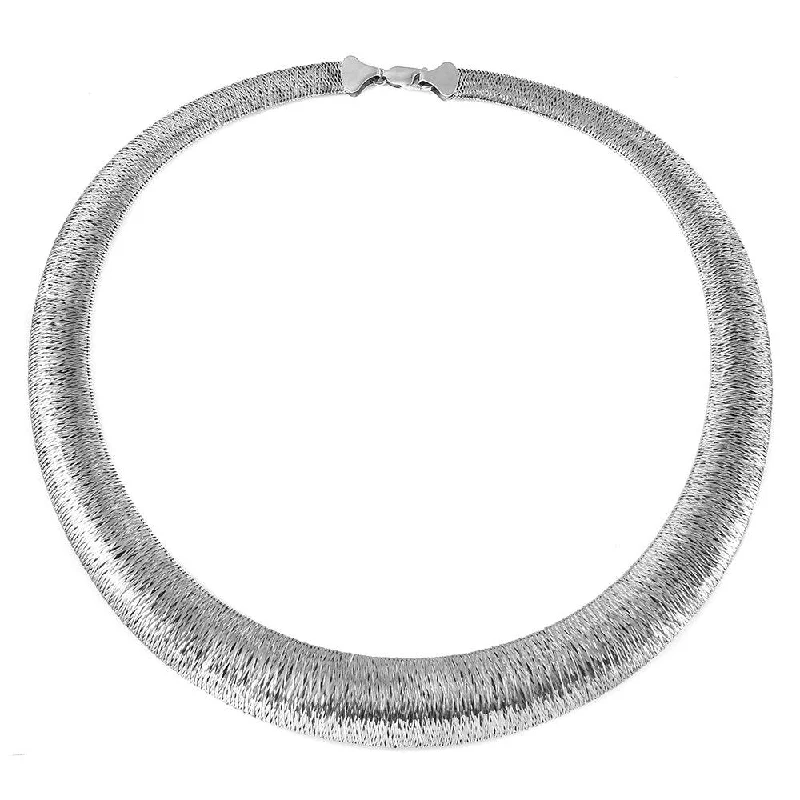 Silver 925 Rhodium Plated Italian Wicker Weave Texture Necklace - DIN00004RH