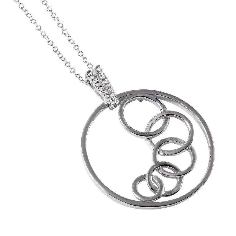 Silver 925 Rhodium Plated Linked Open Circles Necklace - BGP00111