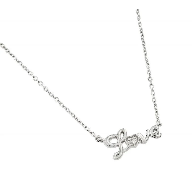 Silver 925 Rhodium Plated Love CZ Necklace - BGP01001