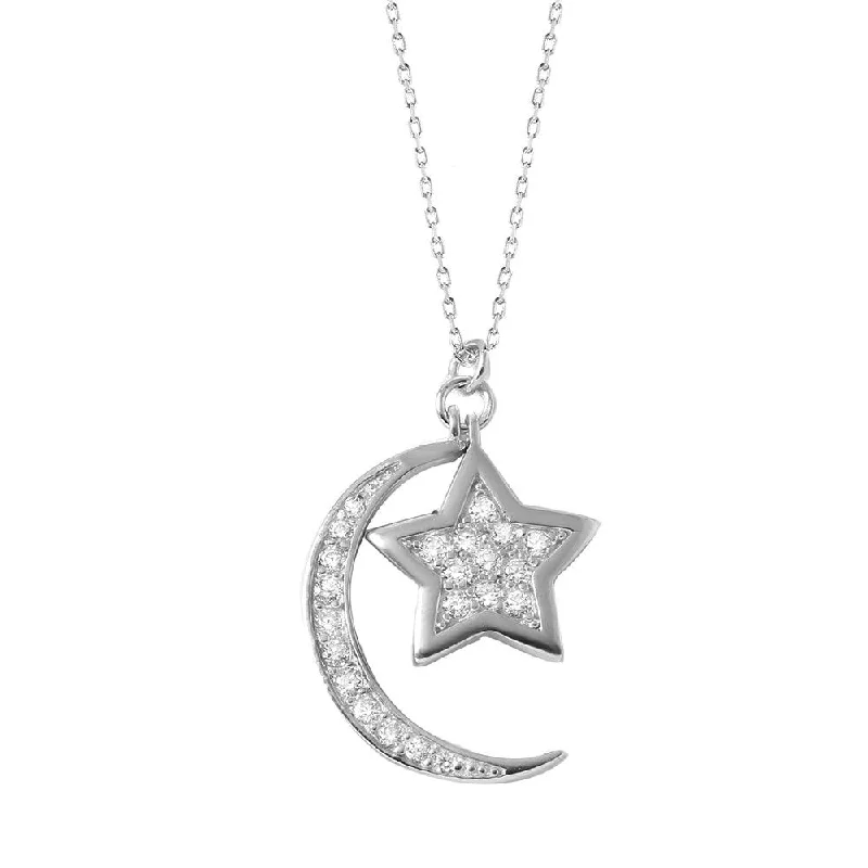 Silver 925 Rhodium Plated Moon Star Necklace - BGP01005