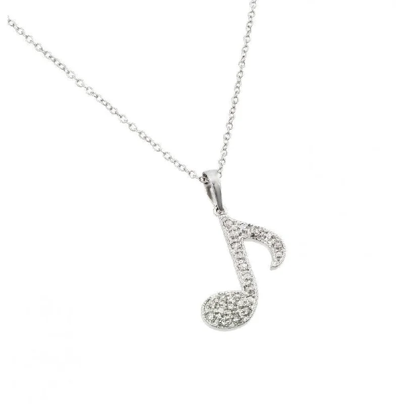 Silver 925 Rhodium Plated Music Note CZ Necklace - BGP00683