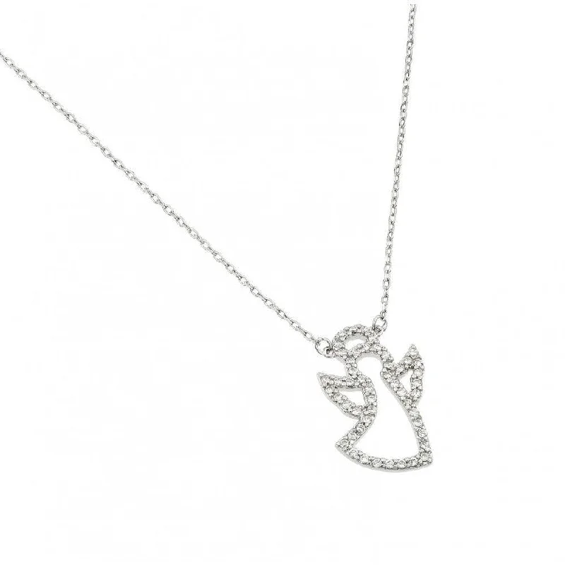 Silver 925 Rhodium Plated Open CZ Angel Necklace - BGP00993