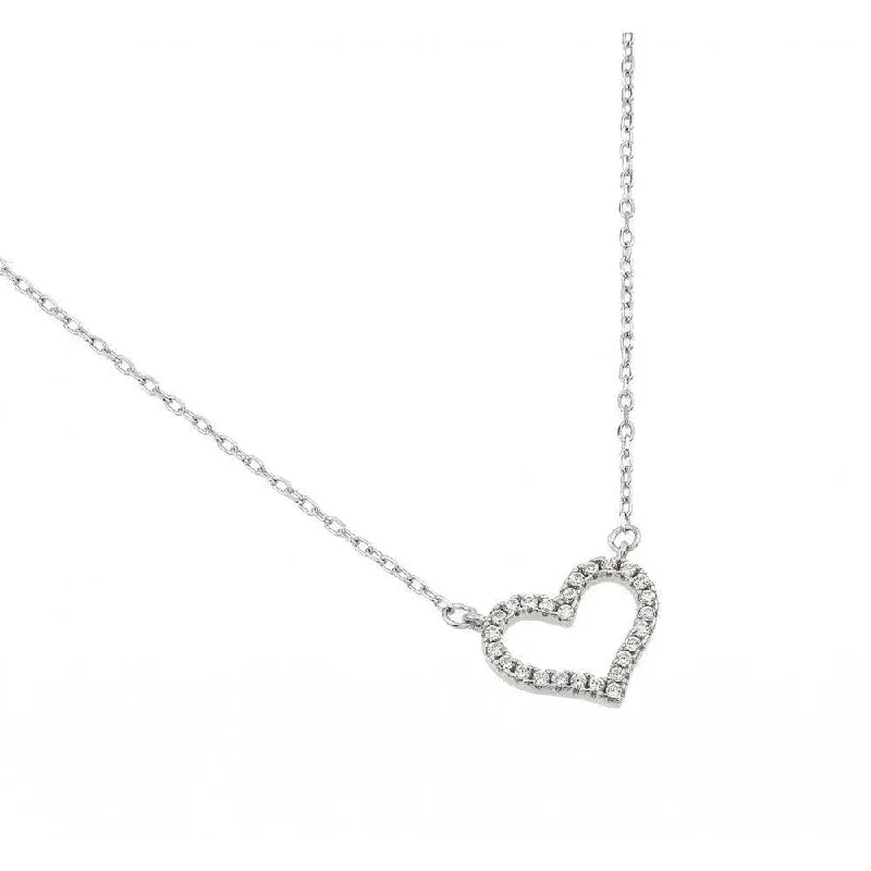 Silver 925 Rhodium Plated Open CZ Heart Necklace - BGP00999