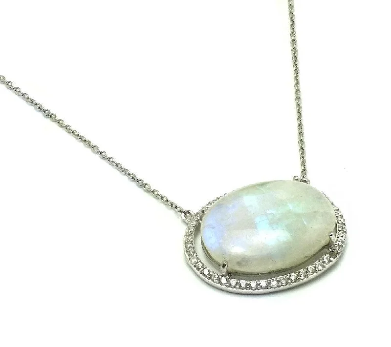 Silver 925 Rhodium Plated Oval Opal Pendant Necklace - STP01427MO