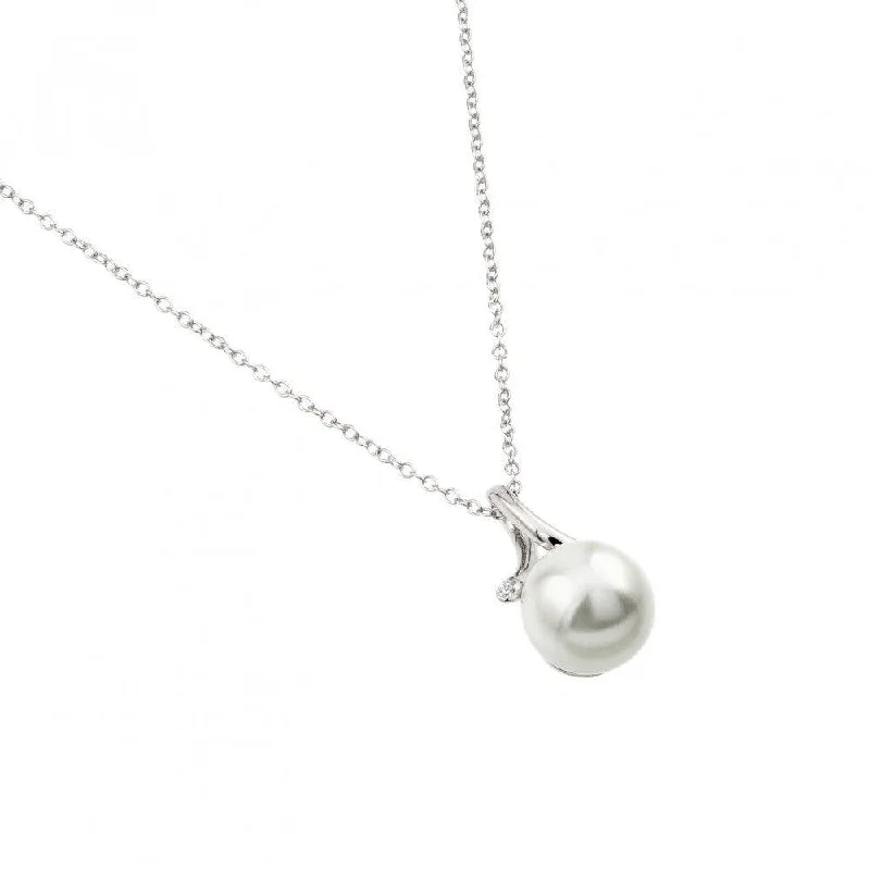 Silver 925 Rhodium Plated Single Pearl Pendant Necklace - BGP00975