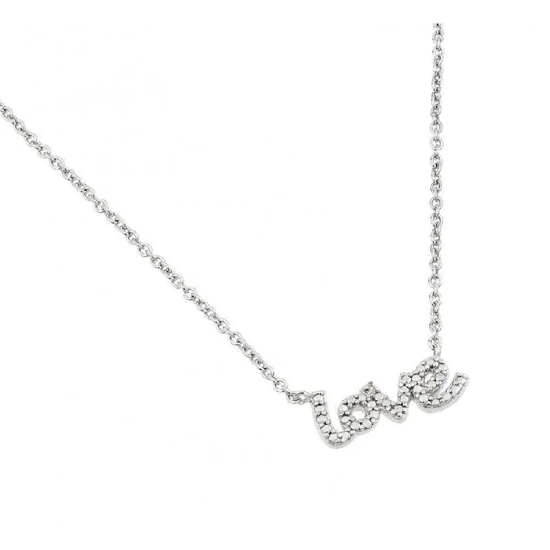 Silver 925 Rhodium Plated Textured Love Pendant Necklace - STP01473