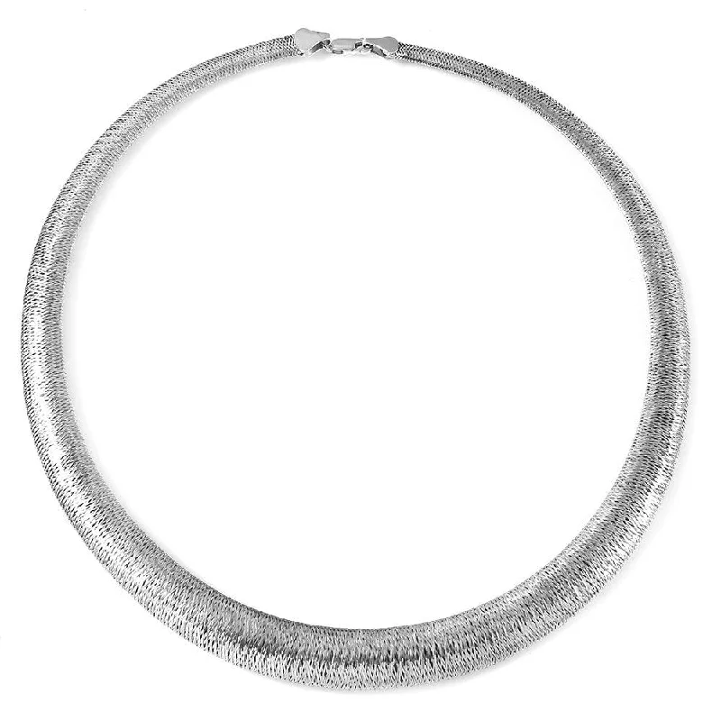 Silver 925 Rhodium Plated Thick Wicker Weave Texture Italian Necklace - DIN00006RH