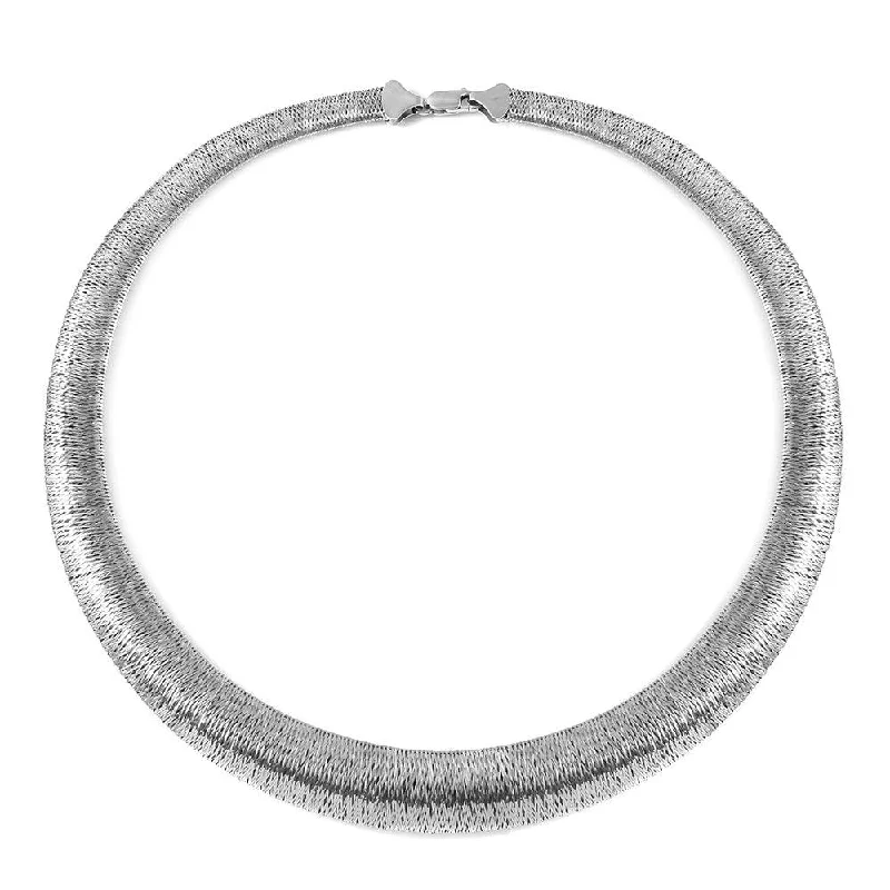 Silver 925 Rhodium Plated Wicker Weave Texture Italian Necklace - DIN00005RH