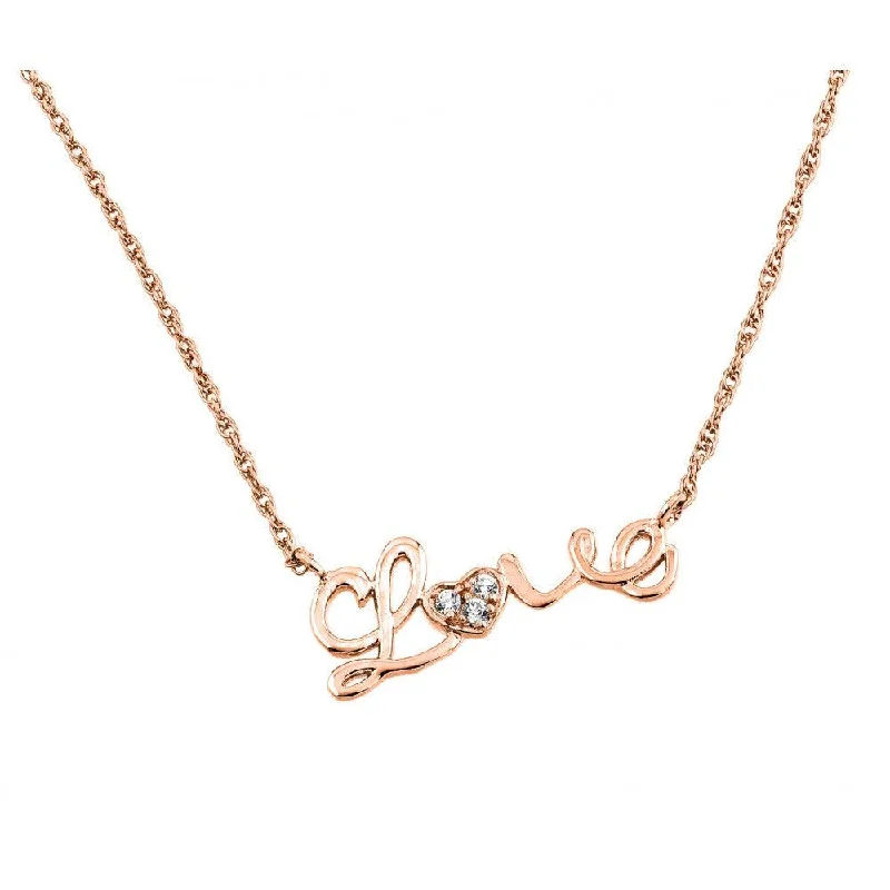 Silver 925 Rose Gold Plated Clear CZ Love Pendant Necklace - STP01384RGP