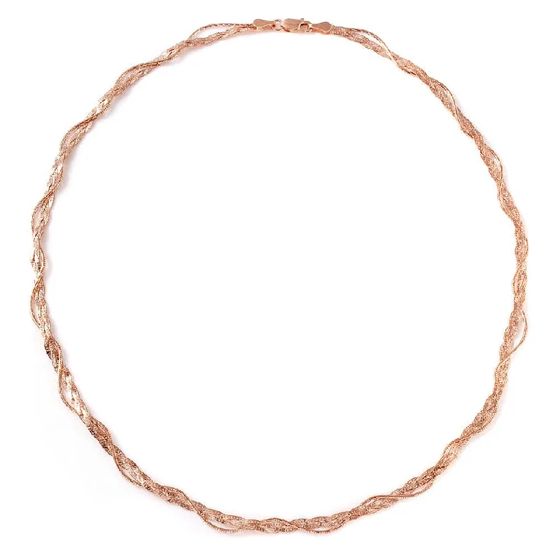 Silver 925 Rose Gold Plated Italian Entangling Braid Necklace - DIN00003RGP