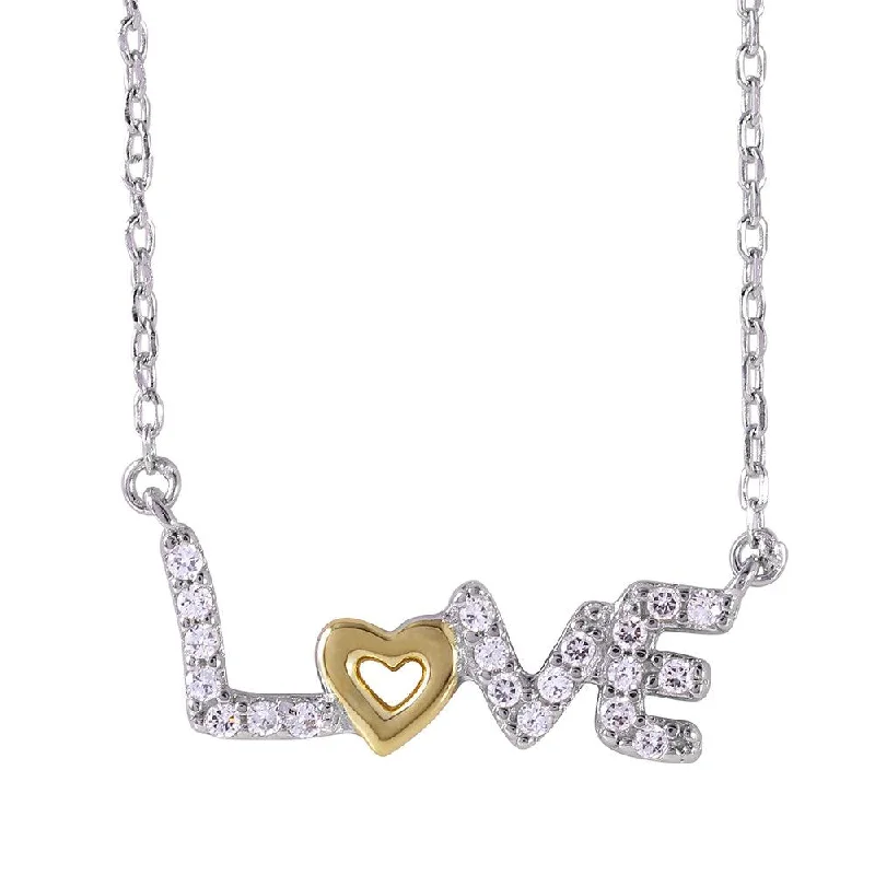 Silver 925 Two-Toned Plated Love Necklace with CZ - BGP01020