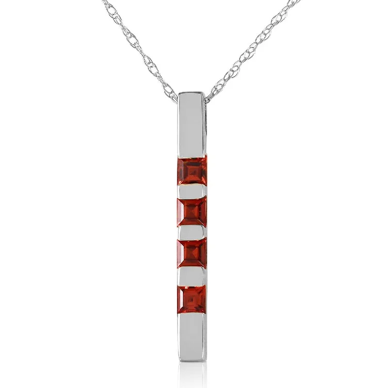 0.35 Carat 14K Solid White Gold Necklace Bar Natural Garnet