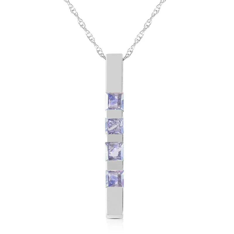 0.35 Carat 14K Solid White Gold Necklace Bar Natural Tanzanite