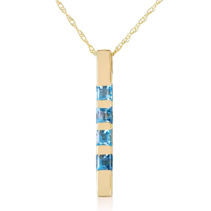 0.35 Carat 14K Solid Yellow Gold Necklace Bar Natural Blue Topaz