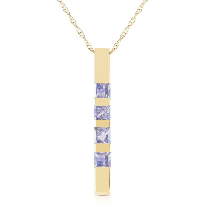 0.35 Carat 14K Solid Yellow Gold Necklace Bar Natural Tanzanite