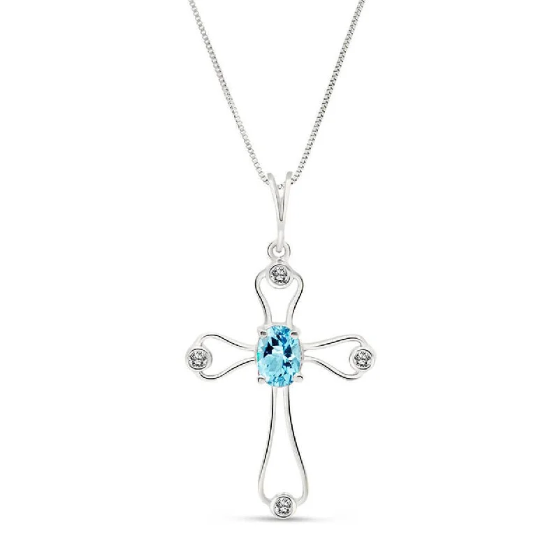 0.57 Carat 14K Solid White Gold Love Is Never Arrogant Blue Topaz Necklace