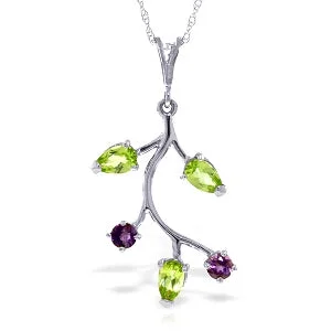 0.95 Carat 14K Solid White Gold Necklace Amethyst Peridot