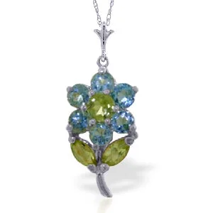 1.06 Carat 14K Solid White Gold Flower Necklace Blue Topaz Peridot