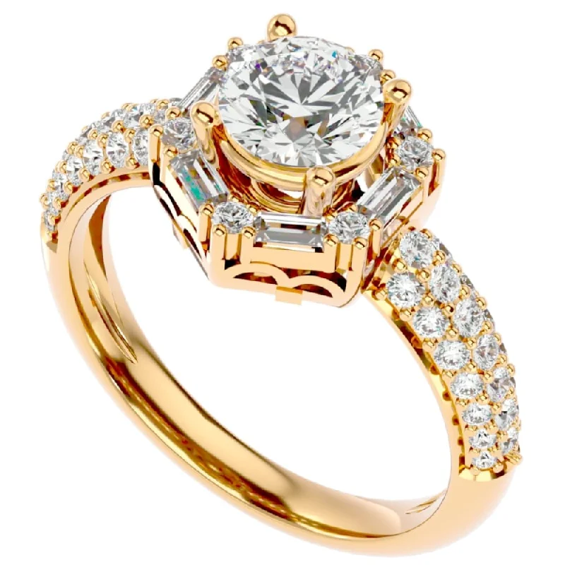 1 1/2Ct Diamond & Moissanite Accent Engagement Ring in Gold