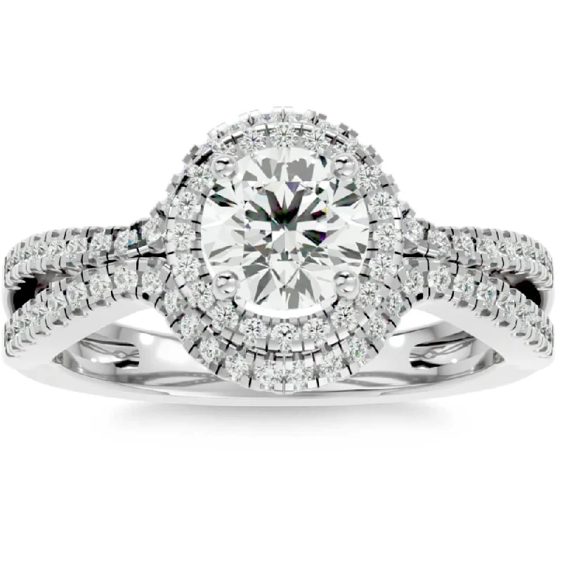 1 1/2Ct Diamond & Moissanite Halo Engagement Ring in Gold