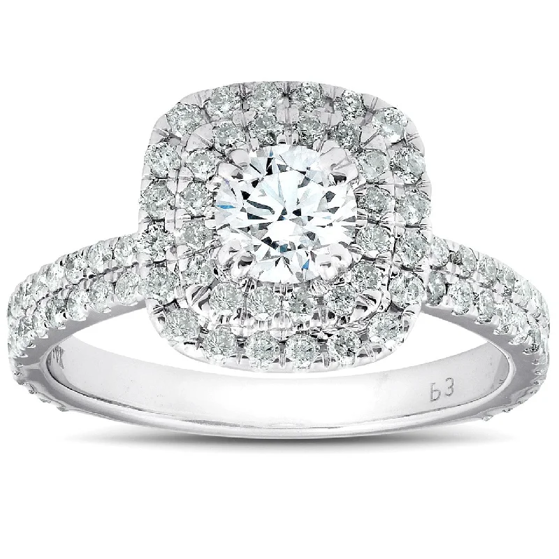 1 1/3 Ct Cushion Halo Diamond Pave Engagement Ring White Gold