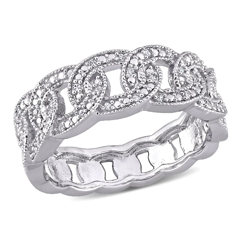 1/10ct TDW Diamond Infinity Link Eternity Ring in Sterling Silver by Miadora