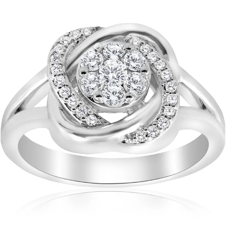 1/2 ct Diamond Halo Crossover Engagement Ring White Gold (K-L,I2-I3)