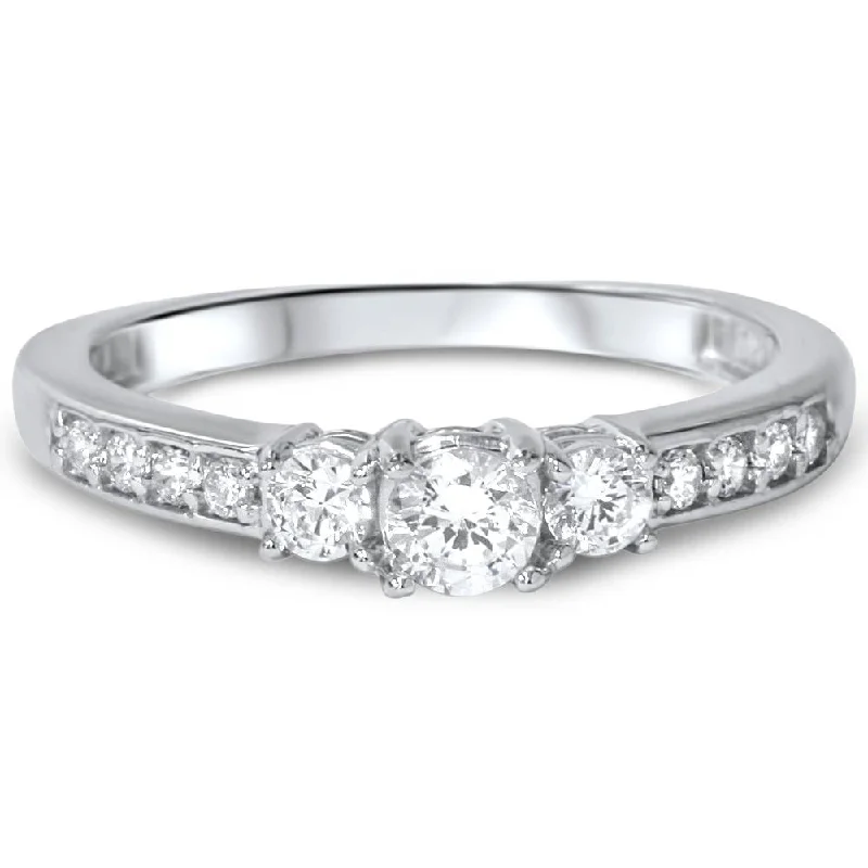 1/2ct Three Stone Round Diamond Engagement Ring White Gold