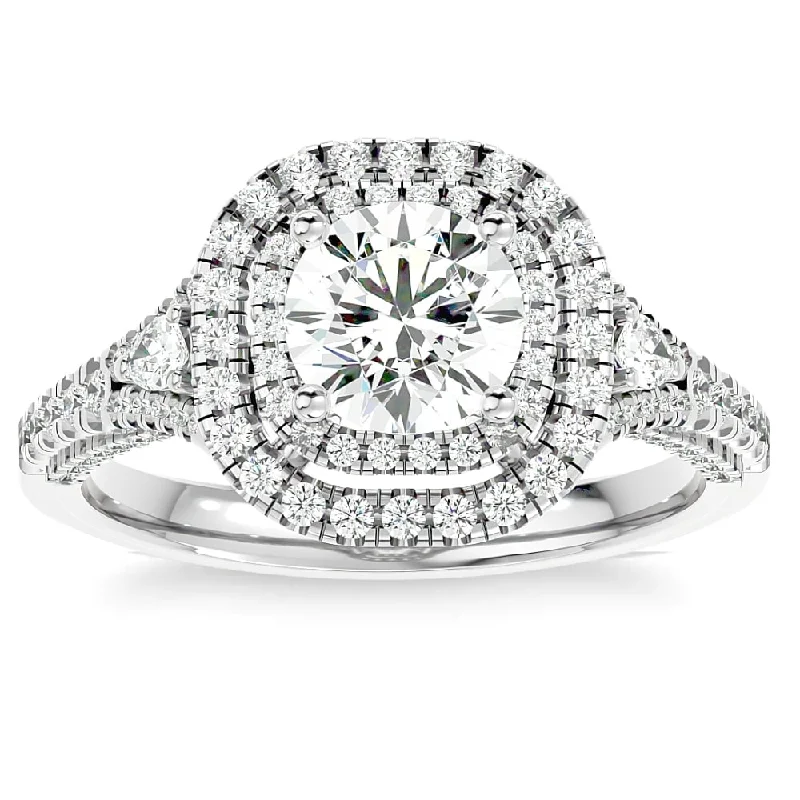 1 3/4Ct Diamond & Moissanite Halo Engagement Ring in Gold