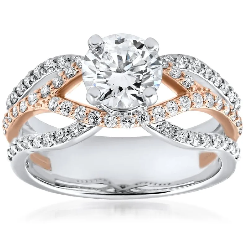 1 3/4ct Diamond Multi Row 1ct Center Engagement Ring Rose Gold Enhanced