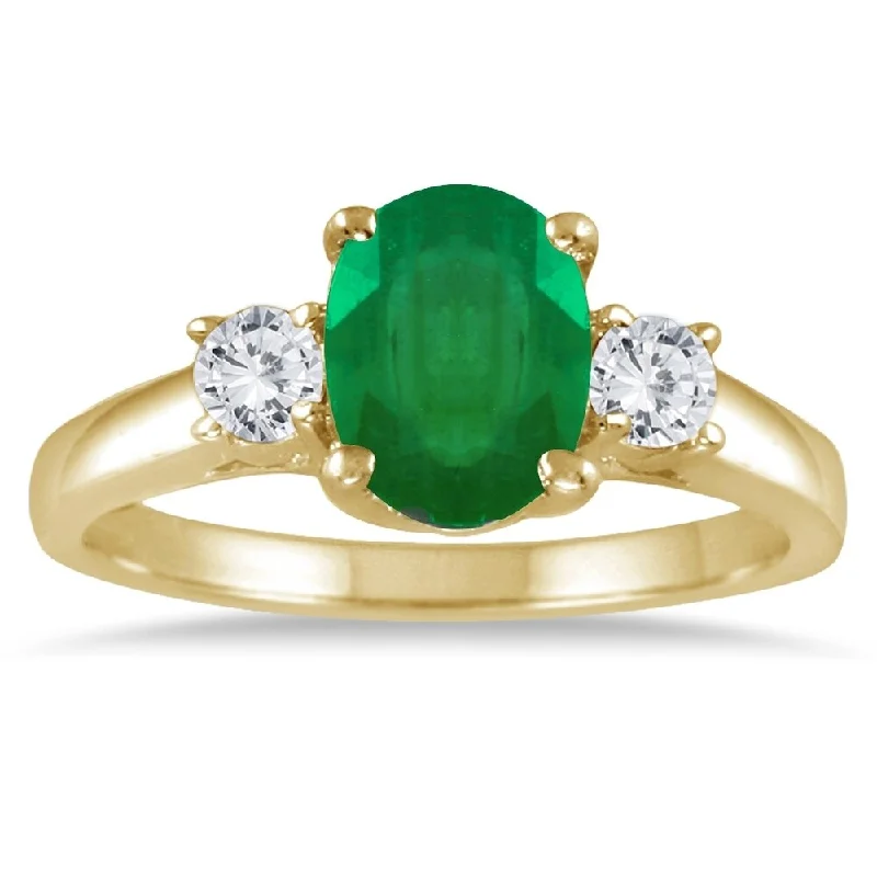 1.35 Carat Emerald and Diamond Three Stone Ring in 14K Yellow Gold