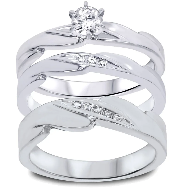 1/3ct Diamond Engagement Wedding Ring Trio Set White Gold