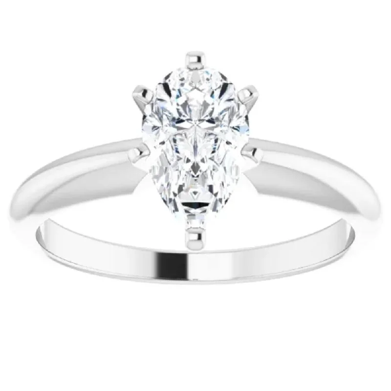 1/3Ct Solitaire Pear Shape Diamond Engagement Ring in White or Yellow Gold