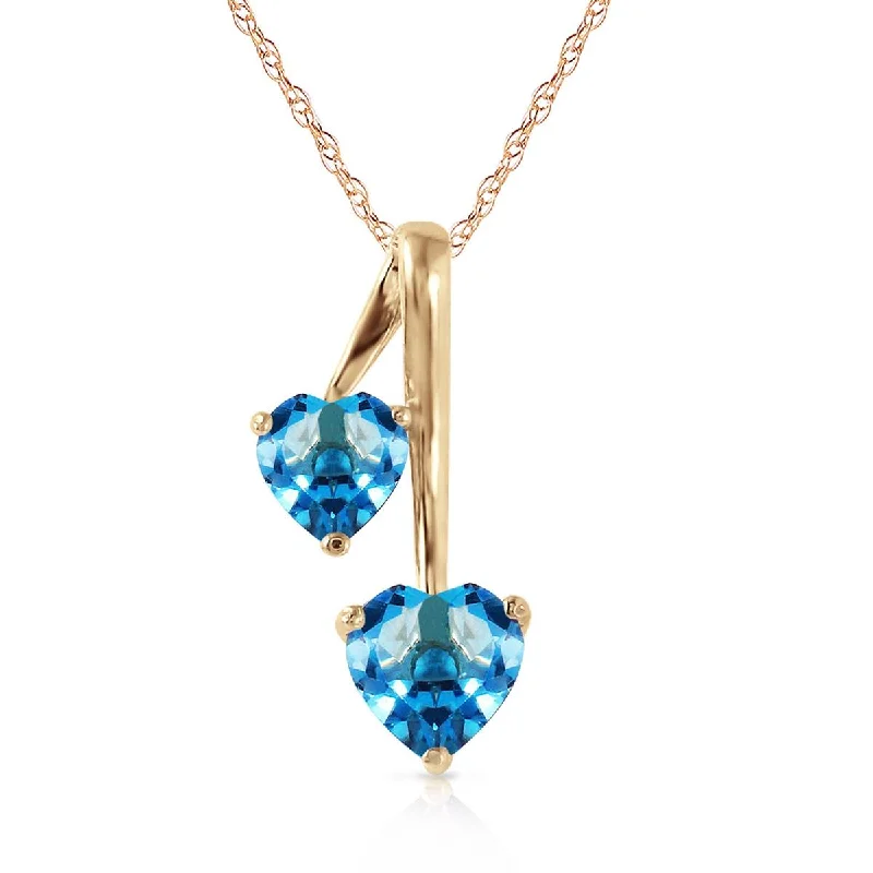 1.4 Carat 14K Solid Yellow Gold Hearts Necklace Natural Blue Topaz