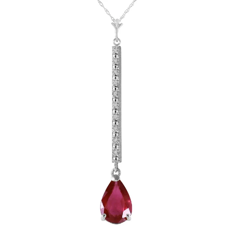 1.8 Carat 14K Solid White Gold Necklace Diamond Ruby